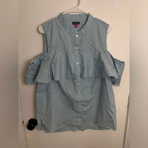 Women’s Off the shoulder button down blue blouse size XL Vance Camino #1434